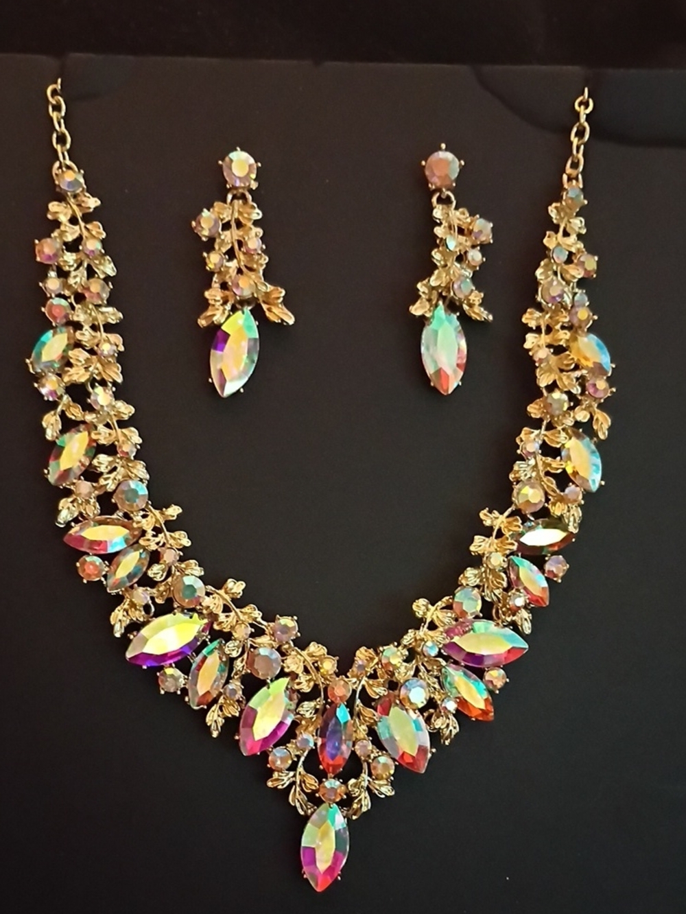 Aurora Crystal Gold-Tone Statement Necklace & Earring Set